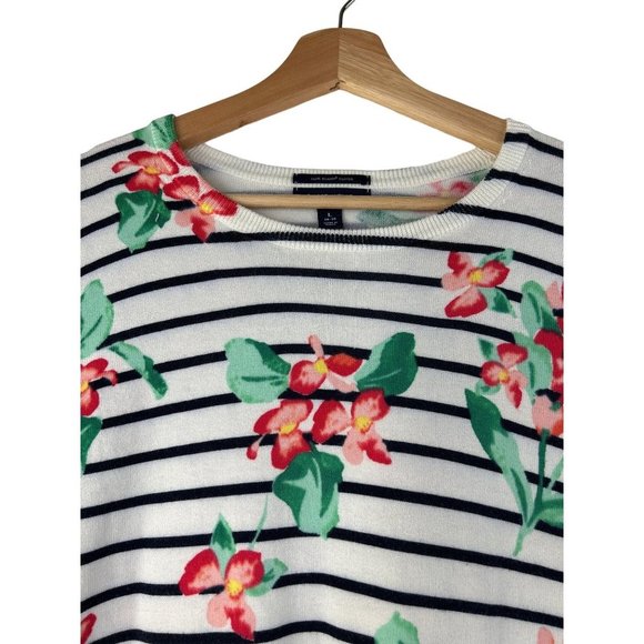 Land’s End Floral Striped Sweater Top Size Large - Picture 4 of 8